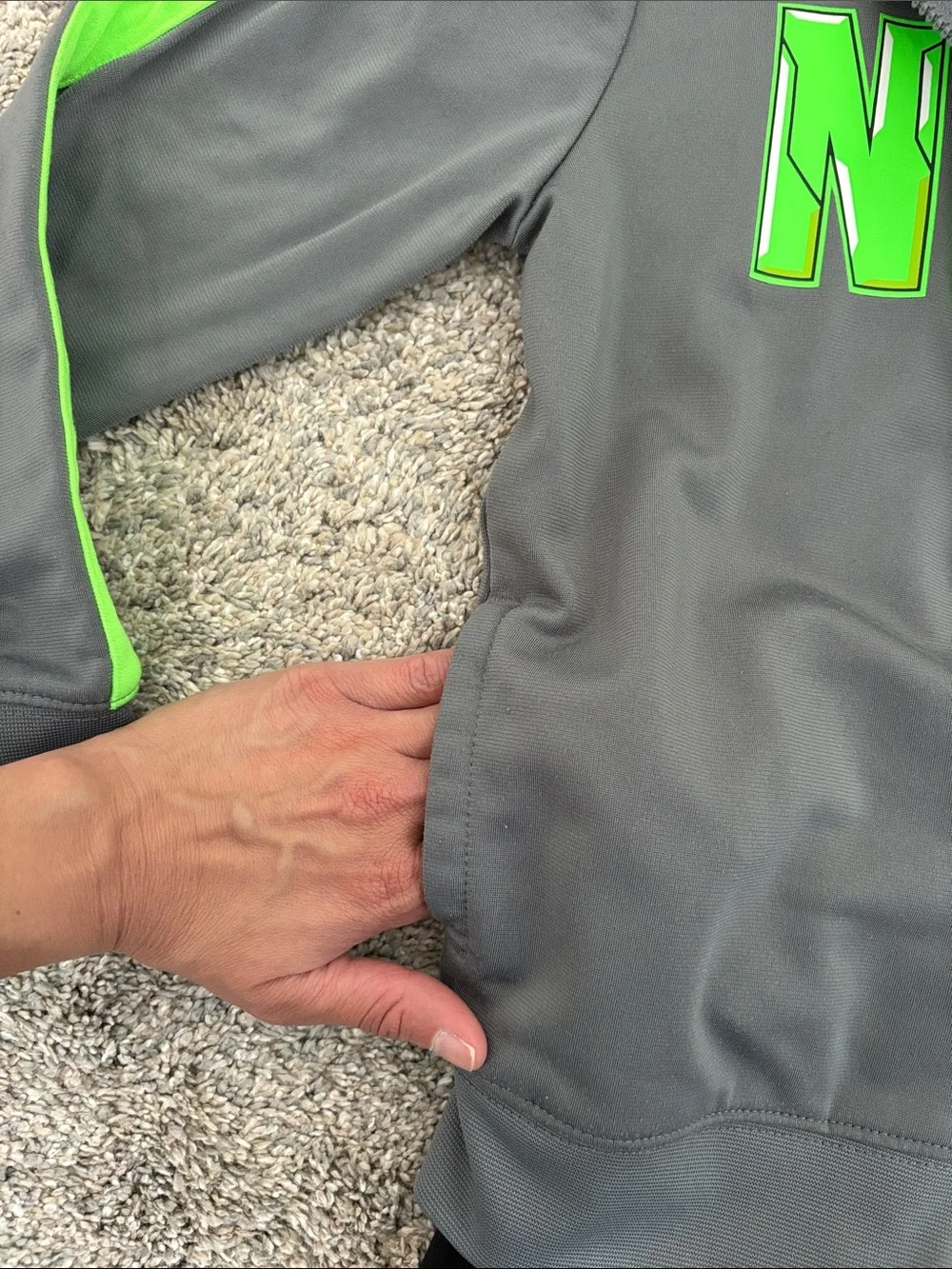 Nike Kids Gray Full-Zip Hoodie with Bright Green Logo